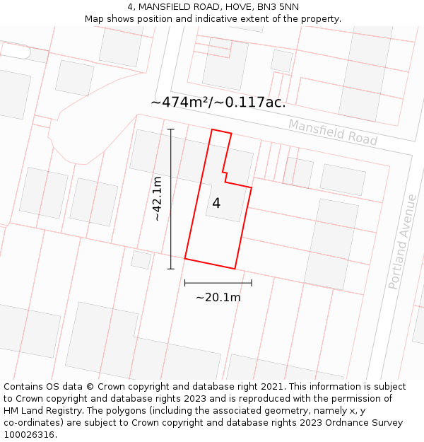 4, MANSFIELD ROAD, HOVE, BN3 5NN: Plot and title map