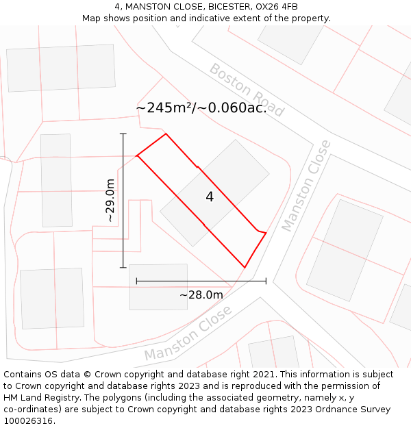 4, MANSTON CLOSE, BICESTER, OX26 4FB: Plot and title map