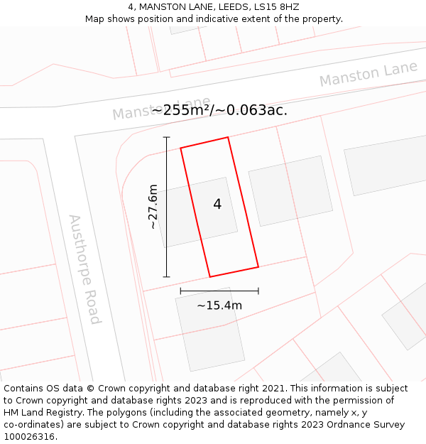 4, MANSTON LANE, LEEDS, LS15 8HZ: Plot and title map