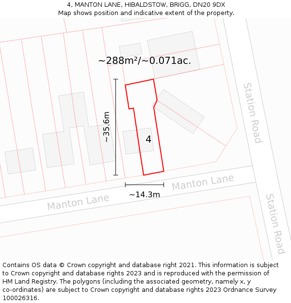 4, MANTON LANE, HIBALDSTOW, BRIGG, DN20 9DX: Plot and title map