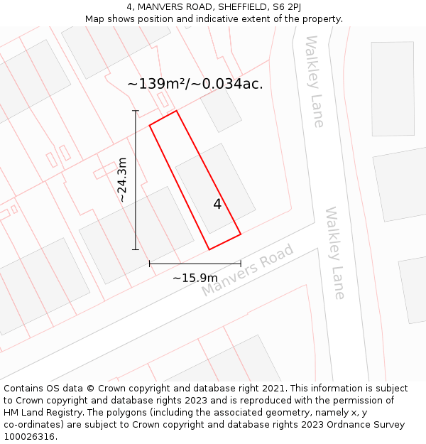 4, MANVERS ROAD, SHEFFIELD, S6 2PJ: Plot and title map