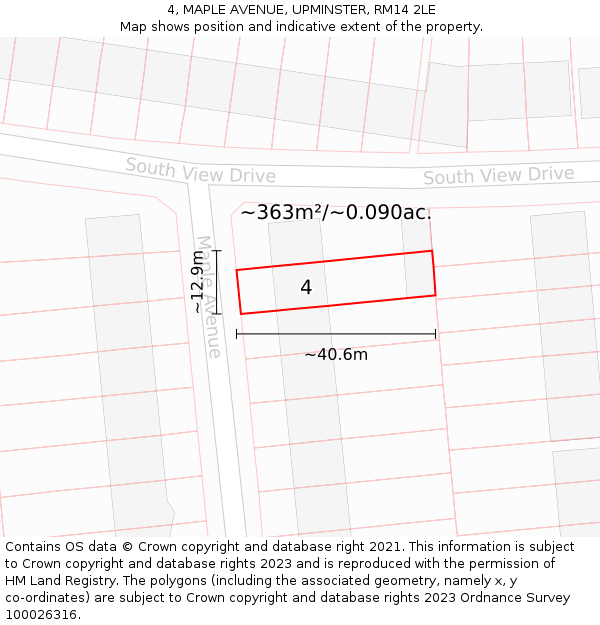 4, MAPLE AVENUE, UPMINSTER, RM14 2LE: Plot and title map