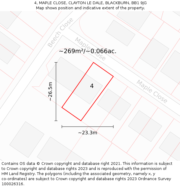 4, MAPLE CLOSE, CLAYTON LE DALE, BLACKBURN, BB1 9JG: Plot and title map