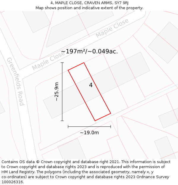 4, MAPLE CLOSE, CRAVEN ARMS, SY7 9RJ: Plot and title map
