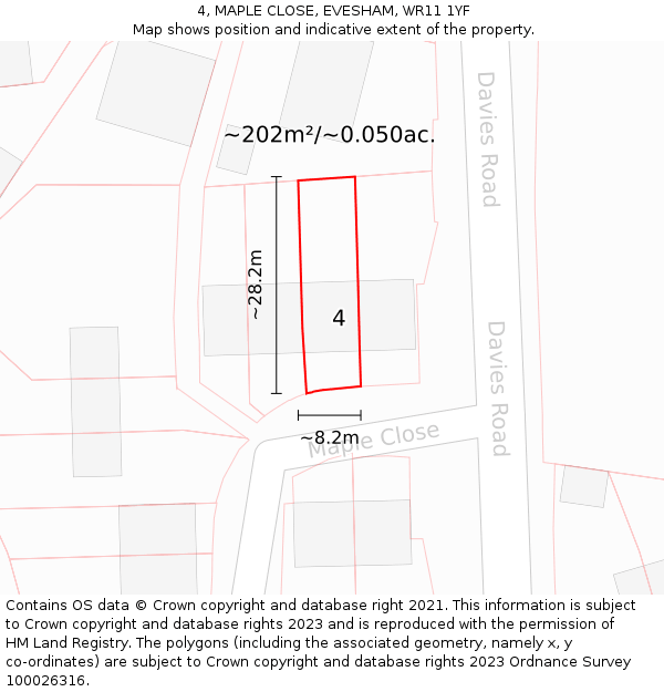 4, MAPLE CLOSE, EVESHAM, WR11 1YF: Plot and title map