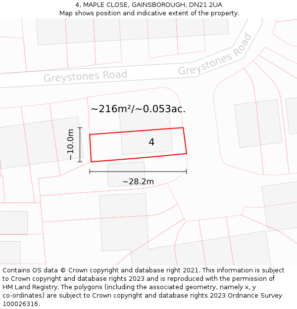 4, MAPLE CLOSE, GAINSBOROUGH, DN21 2UA: Plot and title map