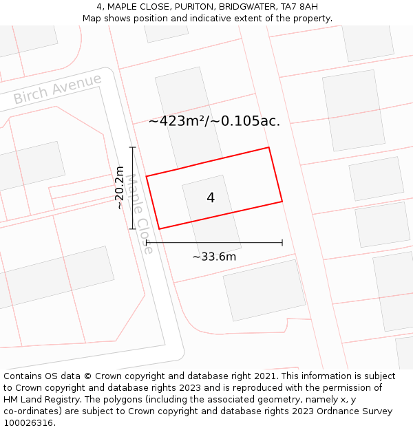 4, MAPLE CLOSE, PURITON, BRIDGWATER, TA7 8AH: Plot and title map