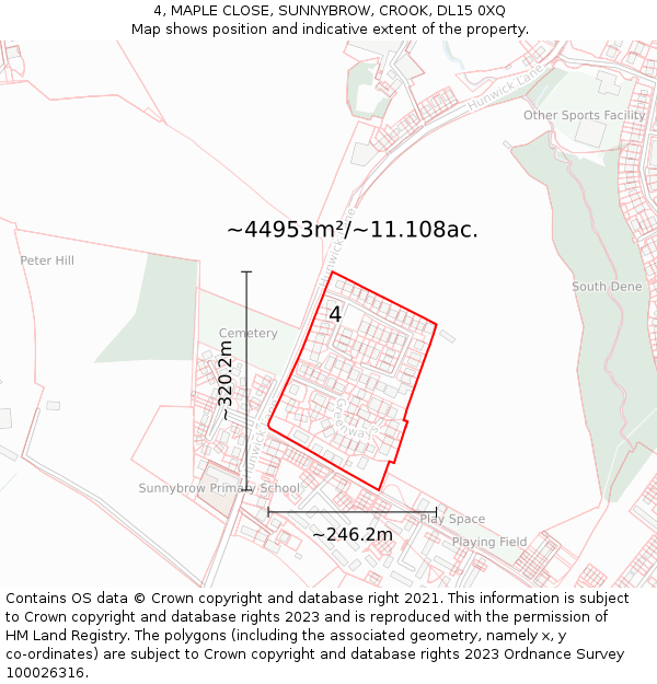 4, MAPLE CLOSE, SUNNYBROW, CROOK, DL15 0XQ: Plot and title map