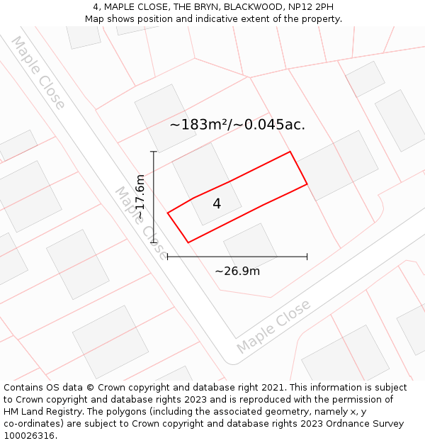 4, MAPLE CLOSE, THE BRYN, BLACKWOOD, NP12 2PH: Plot and title map