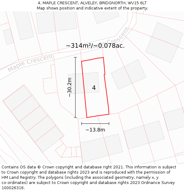 4, MAPLE CRESCENT, ALVELEY, BRIDGNORTH, WV15 6LT: Plot and title map