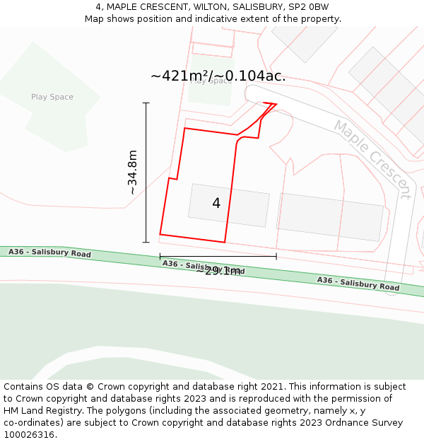4, MAPLE CRESCENT, WILTON, SALISBURY, SP2 0BW: Plot and title map