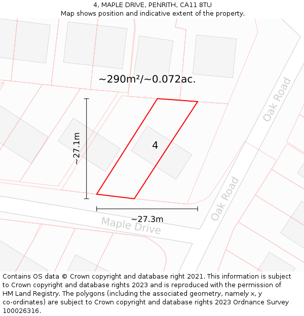 4, MAPLE DRIVE, PENRITH, CA11 8TU: Plot and title map