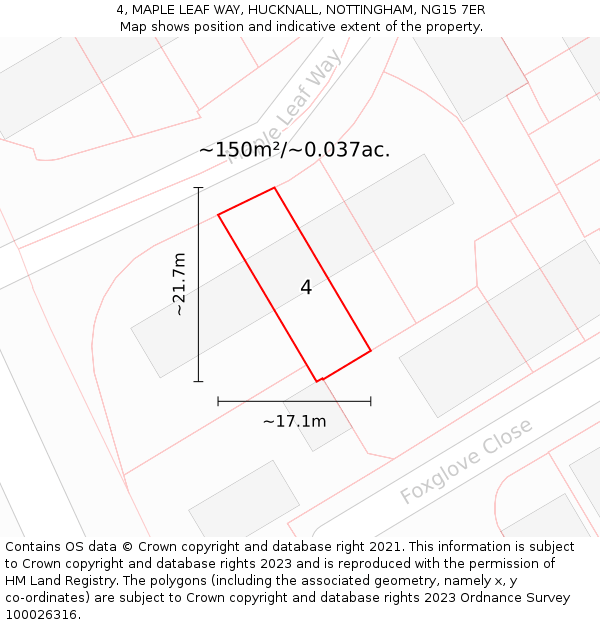 4, MAPLE LEAF WAY, HUCKNALL, NOTTINGHAM, NG15 7ER: Plot and title map