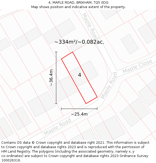 4, MAPLE ROAD, BRIXHAM, TQ5 0DG: Plot and title map