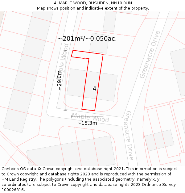 4, MAPLE WOOD, RUSHDEN, NN10 0UN: Plot and title map