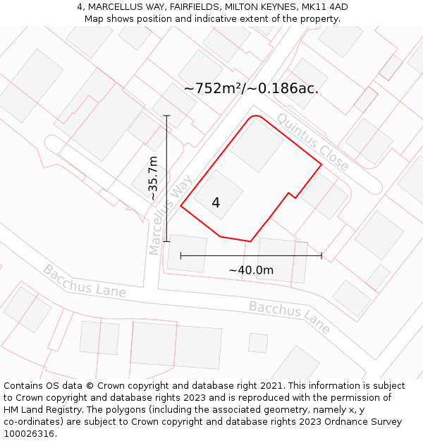 4, MARCELLUS WAY, FAIRFIELDS, MILTON KEYNES, MK11 4AD: Plot and title map