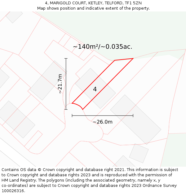 4, MARIGOLD COURT, KETLEY, TELFORD, TF1 5ZN: Plot and title map
