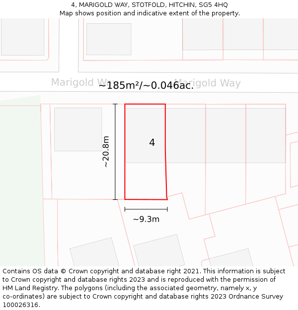 4, MARIGOLD WAY, STOTFOLD, HITCHIN, SG5 4HQ: Plot and title map