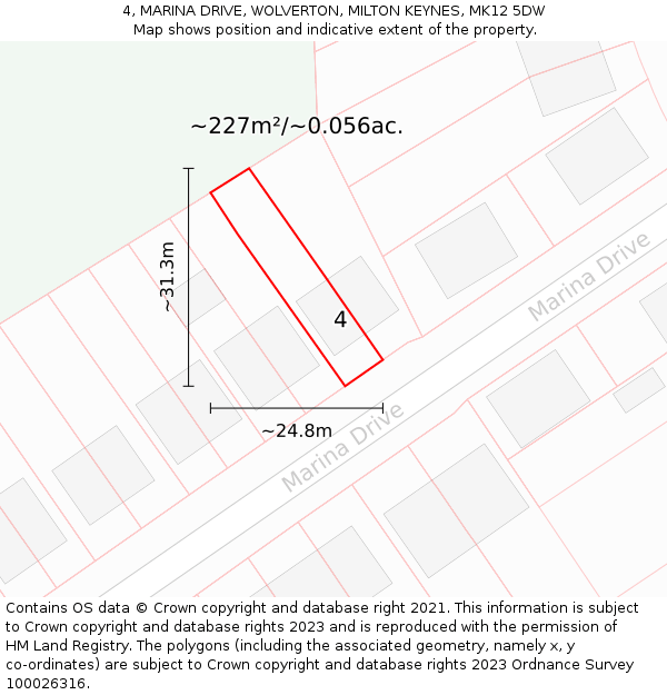 4, MARINA DRIVE, WOLVERTON, MILTON KEYNES, MK12 5DW: Plot and title map