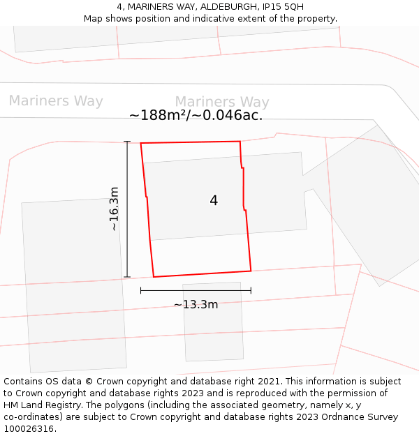 4, MARINERS WAY, ALDEBURGH, IP15 5QH: Plot and title map
