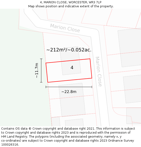 4, MARION CLOSE, WORCESTER, WR3 7LP: Plot and title map