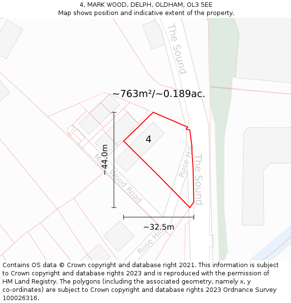4, MARK WOOD, DELPH, OLDHAM, OL3 5EE: Plot and title map