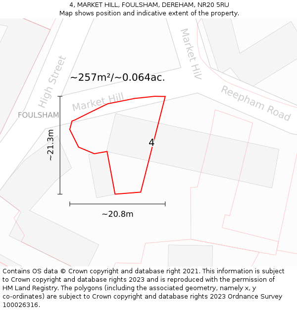 4, MARKET HILL, FOULSHAM, DEREHAM, NR20 5RU: Plot and title map