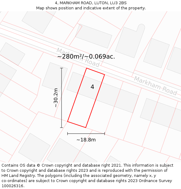 4, MARKHAM ROAD, LUTON, LU3 2BS: Plot and title map