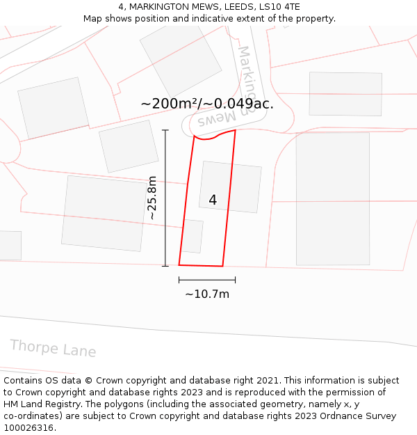 4, MARKINGTON MEWS, LEEDS, LS10 4TE: Plot and title map