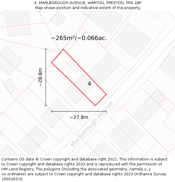 4, MARLBOROUGH AVENUE, WARTON, PRESTON, PR4 1BP: Plot and title map