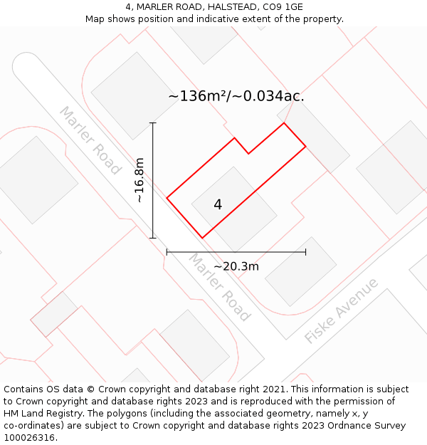 4, MARLER ROAD, HALSTEAD, CO9 1GE: Plot and title map