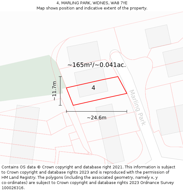 4, MARLING PARK, WIDNES, WA8 7YE: Plot and title map