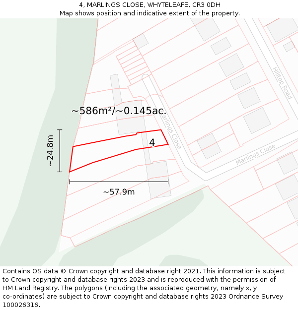 4, MARLINGS CLOSE, WHYTELEAFE, CR3 0DH: Plot and title map
