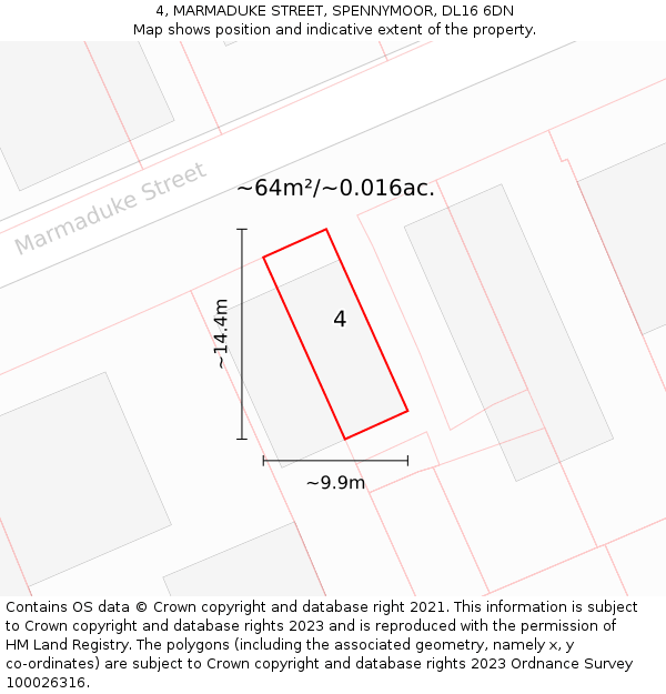 4, MARMADUKE STREET, SPENNYMOOR, DL16 6DN: Plot and title map