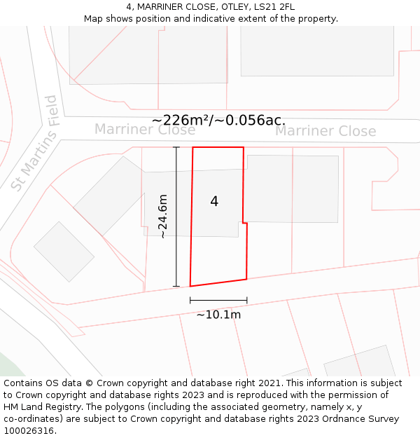 4, MARRINER CLOSE, OTLEY, LS21 2FL: Plot and title map