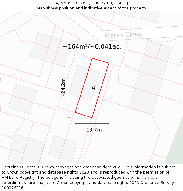 4, MARSH CLOSE, LEICESTER, LE4 7TJ: Plot and title map
