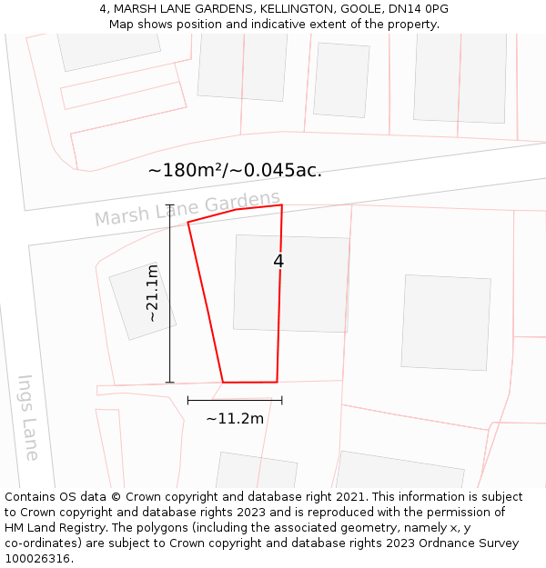 4, MARSH LANE GARDENS, KELLINGTON, GOOLE, DN14 0PG: Plot and title map