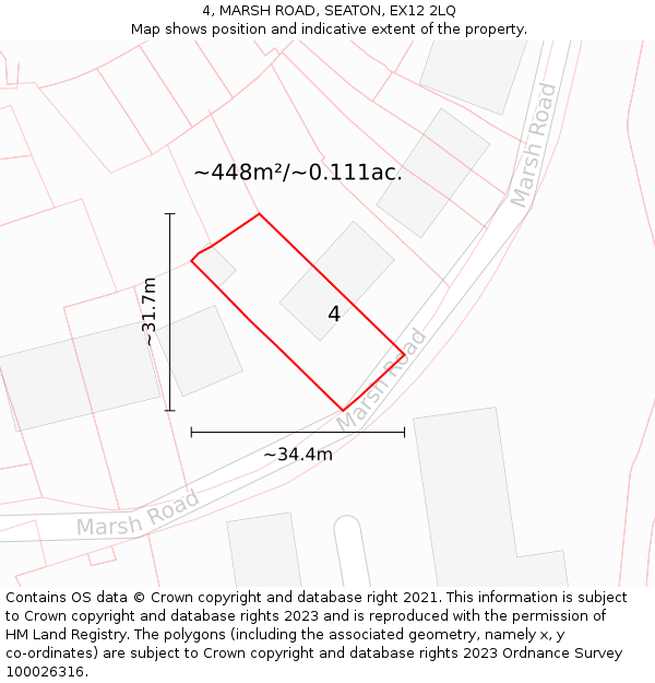 4, MARSH ROAD, SEATON, EX12 2LQ: Plot and title map