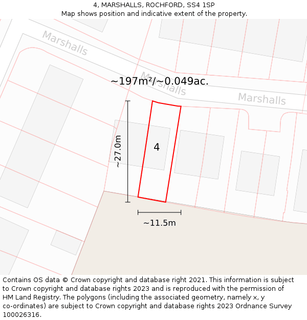 4, MARSHALLS, ROCHFORD, SS4 1SP: Plot and title map