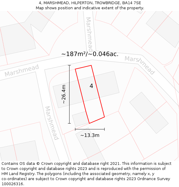 4, MARSHMEAD, HILPERTON, TROWBRIDGE, BA14 7SE: Plot and title map