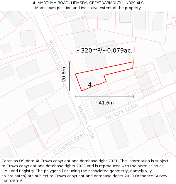 4, MARTHAM ROAD, HEMSBY, GREAT YARMOUTH, NR29 4LS: Plot and title map