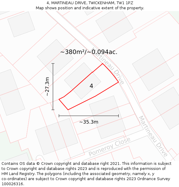 4, MARTINEAU DRIVE, TWICKENHAM, TW1 1PZ: Plot and title map