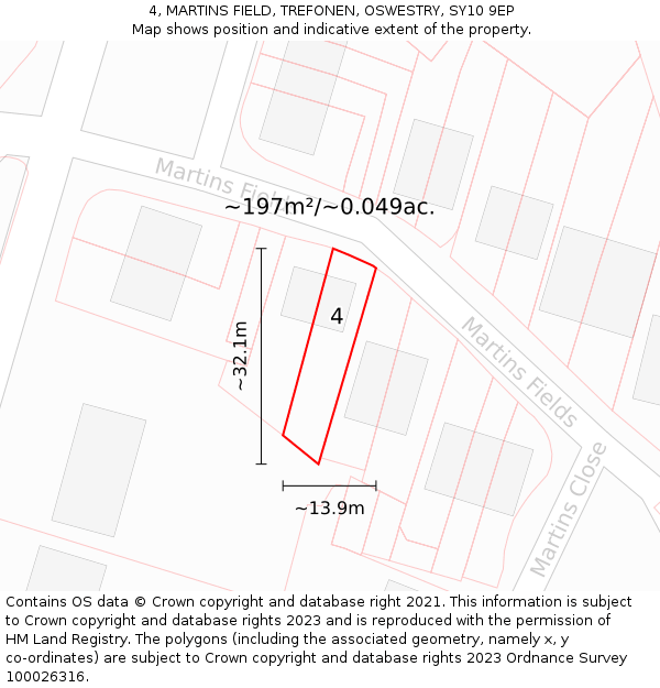 4, MARTINS FIELD, TREFONEN, OSWESTRY, SY10 9EP: Plot and title map