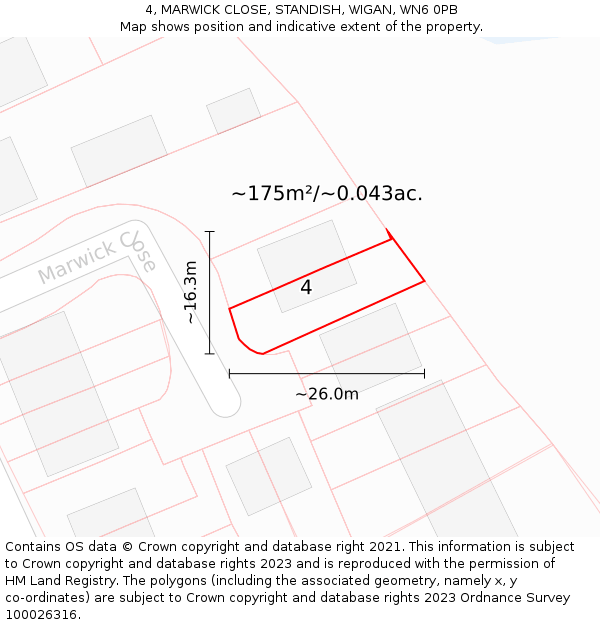 4, MARWICK CLOSE, STANDISH, WIGAN, WN6 0PB: Plot and title map