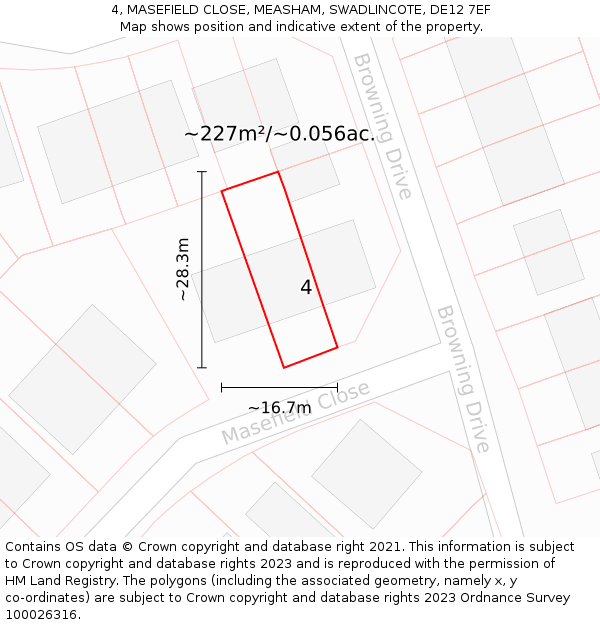 4, MASEFIELD CLOSE, MEASHAM, SWADLINCOTE, DE12 7EF: Plot and title map