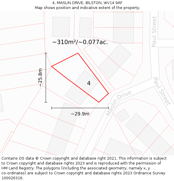 4, MASLIN DRIVE, BILSTON, WV14 9AF: Plot and title map