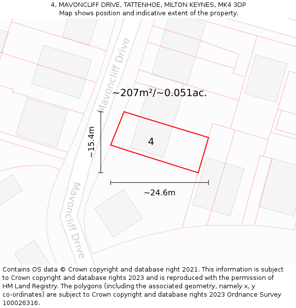 4, MAVONCLIFF DRIVE, TATTENHOE, MILTON KEYNES, MK4 3DP: Plot and title map