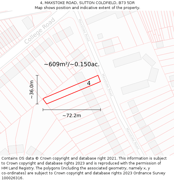4, MAXSTOKE ROAD, SUTTON COLDFIELD, B73 5DR: Plot and title map