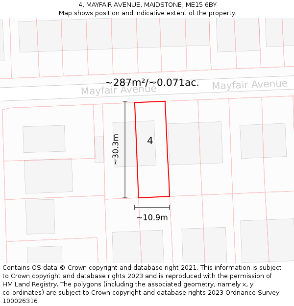 4, MAYFAIR AVENUE, MAIDSTONE, ME15 6BY: Plot and title map