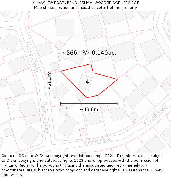 4, MAYHEW ROAD, RENDLESHAM, WOODBRIDGE, IP12 2GT: Plot and title map